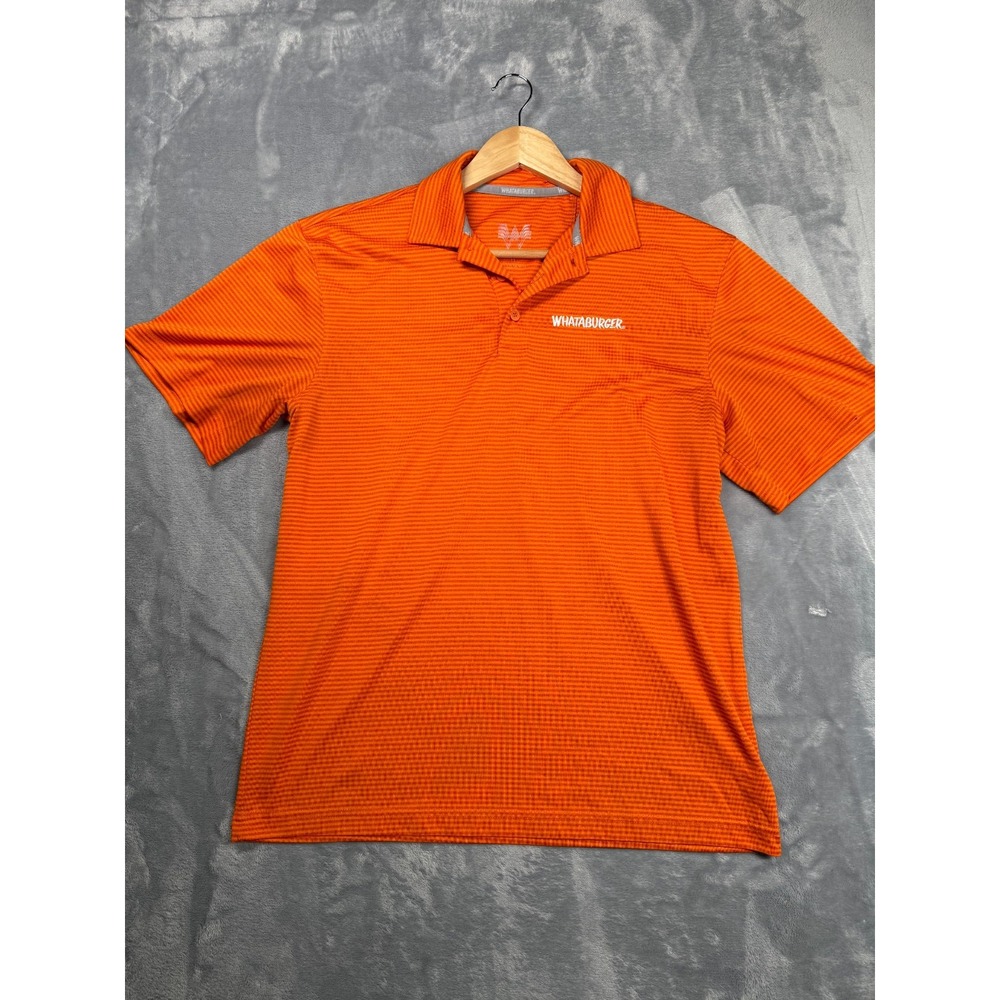 Whataburger Employee Polo Shirt Mens Medium Orange Striped Collared Short Sleeve